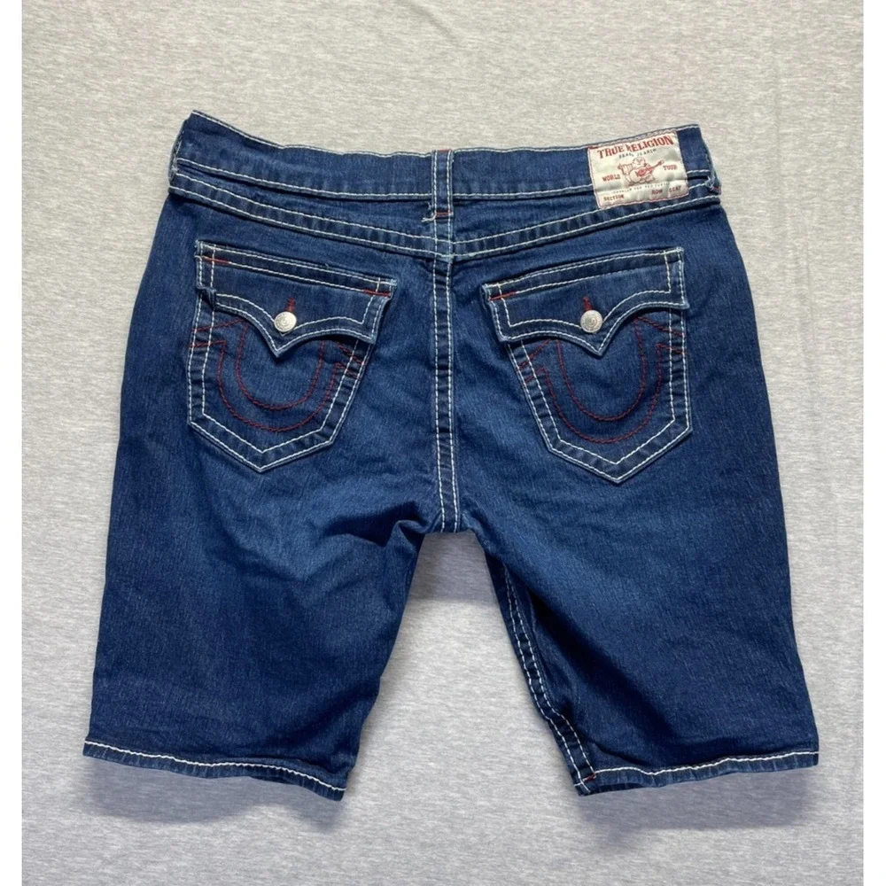 True Religion Jean Shorts Mens 38 Blue Denim Cotton Ricky Relaxed Straight Fit